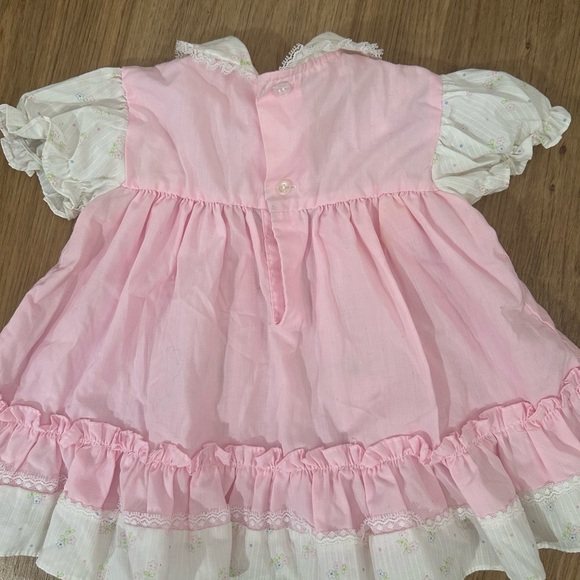 VTG 80s Cradle Togs FLORAL EYELET PRARIE BIB DRESS 12m 26-31lbs Made In USA Pink - Picture 4 of 8